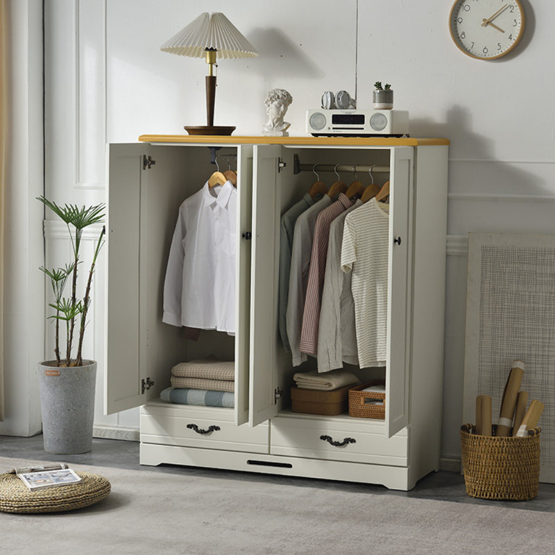 Garde-robe simple blanc cassé de style américain, H 54,33 po x l 47,24 po x P 18,11 po