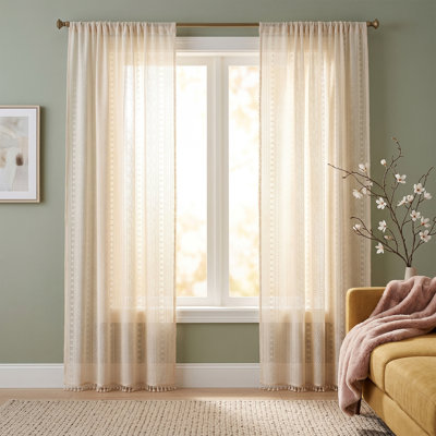 2 Panels Semi-sheer Lace Curtains with Tassels