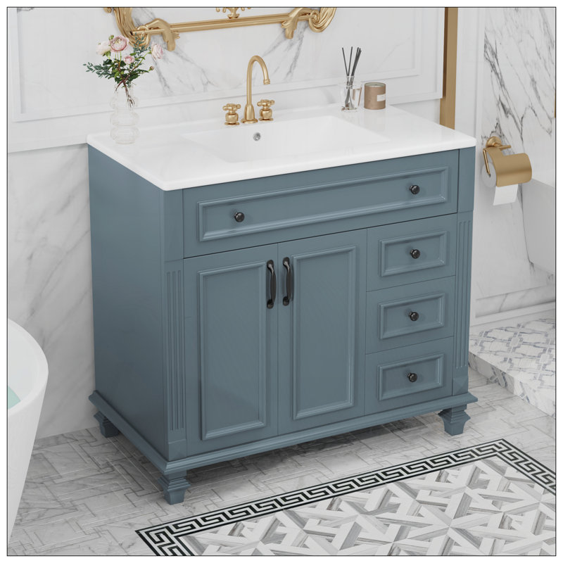 Meuble-lavabo 36 po avec lavabo, Bleu gris