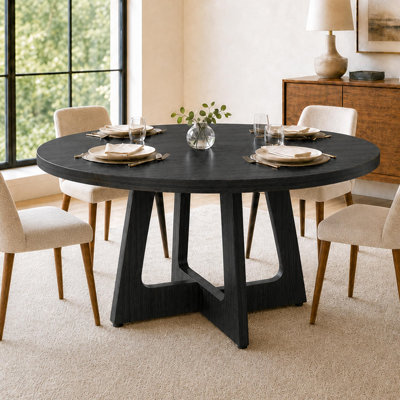 Table de salle à manger ronde de 120 cm (47 pouces) pour 4 à 6 personnes avec pied central, style rustique moderne, gain de place pour le salon et la salle à manger, montage facile, noir