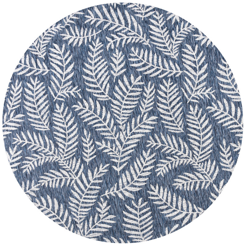 Mechling Nevis Palm Frond Navy/Ivory Indoor/Outdoor Rug, Round 7'9"