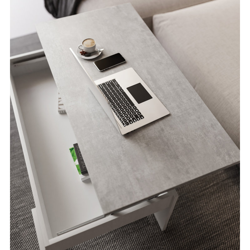 Helenmae Height-Adjustable Coffee Table with Storage, Concrete Clay