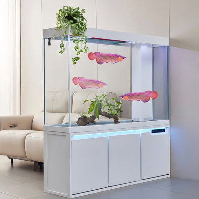 31.5"Minimalist White Large Ultra-Clear Glass Fish Tank