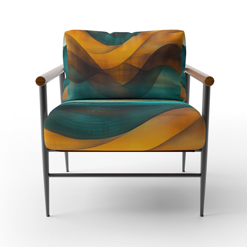 Chaise d'appoint abstraite - Waves of Turquoise, and Brown I, Brown Round Arms