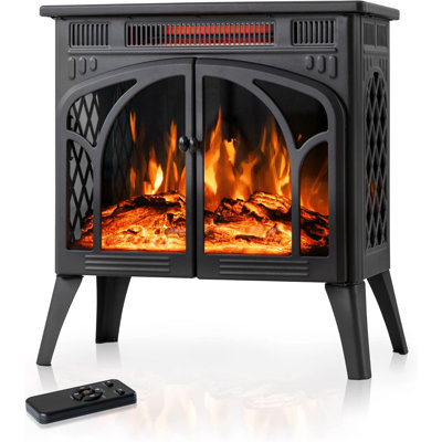 24Inch Electric Fireplace Stove , Free-Standing Infrared Fireplace Stove, Controllable 3D Flame, 4 Variable Flame&Log Colors, 1500w, 5100BTU, Black (S -  Winston Porter, AFD4BC4028634DC7A77E84734D7D022D