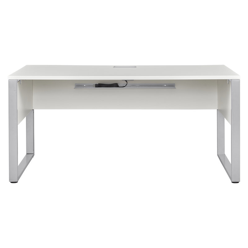 Mazion Metal Base Writing Desk with Power Outlet, White, 29" H x 71" W x 32" D