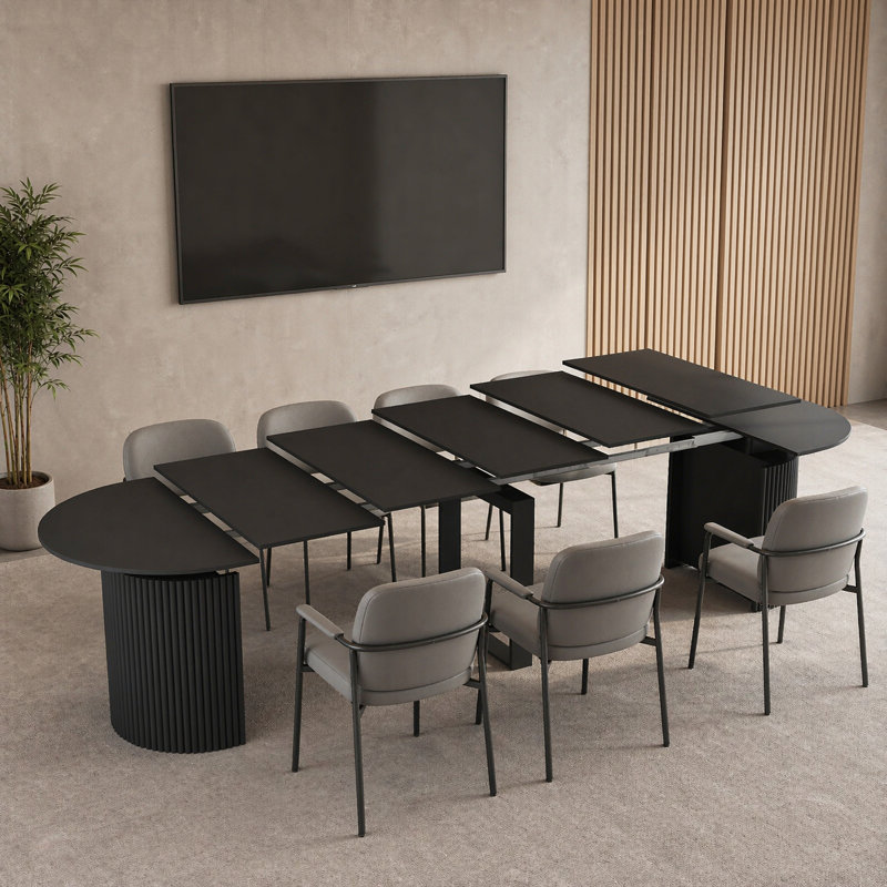Table de conférence extensible en bois de 132,8 pouces, table de réunion ovale pliable pour 1 à 10 personnes, Black