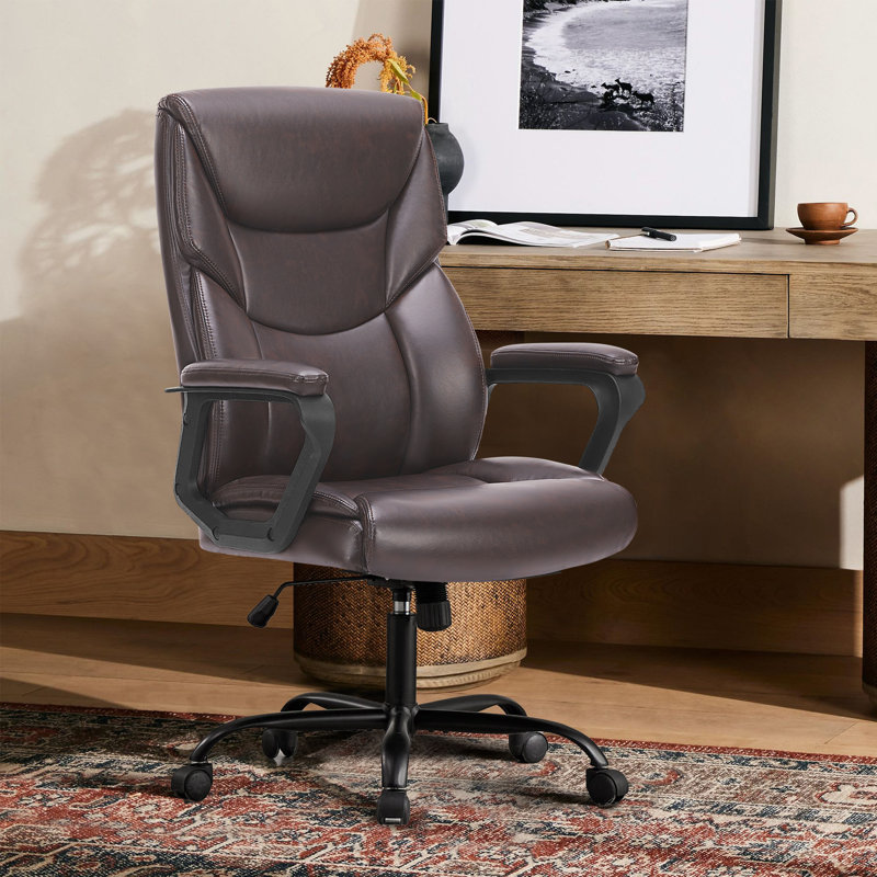 Fauteuil de direction en cuir avec fonction berçante réglable Jakorey, Brun