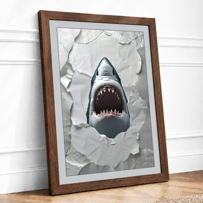 Shark Breaks Through Modern - Framed Print