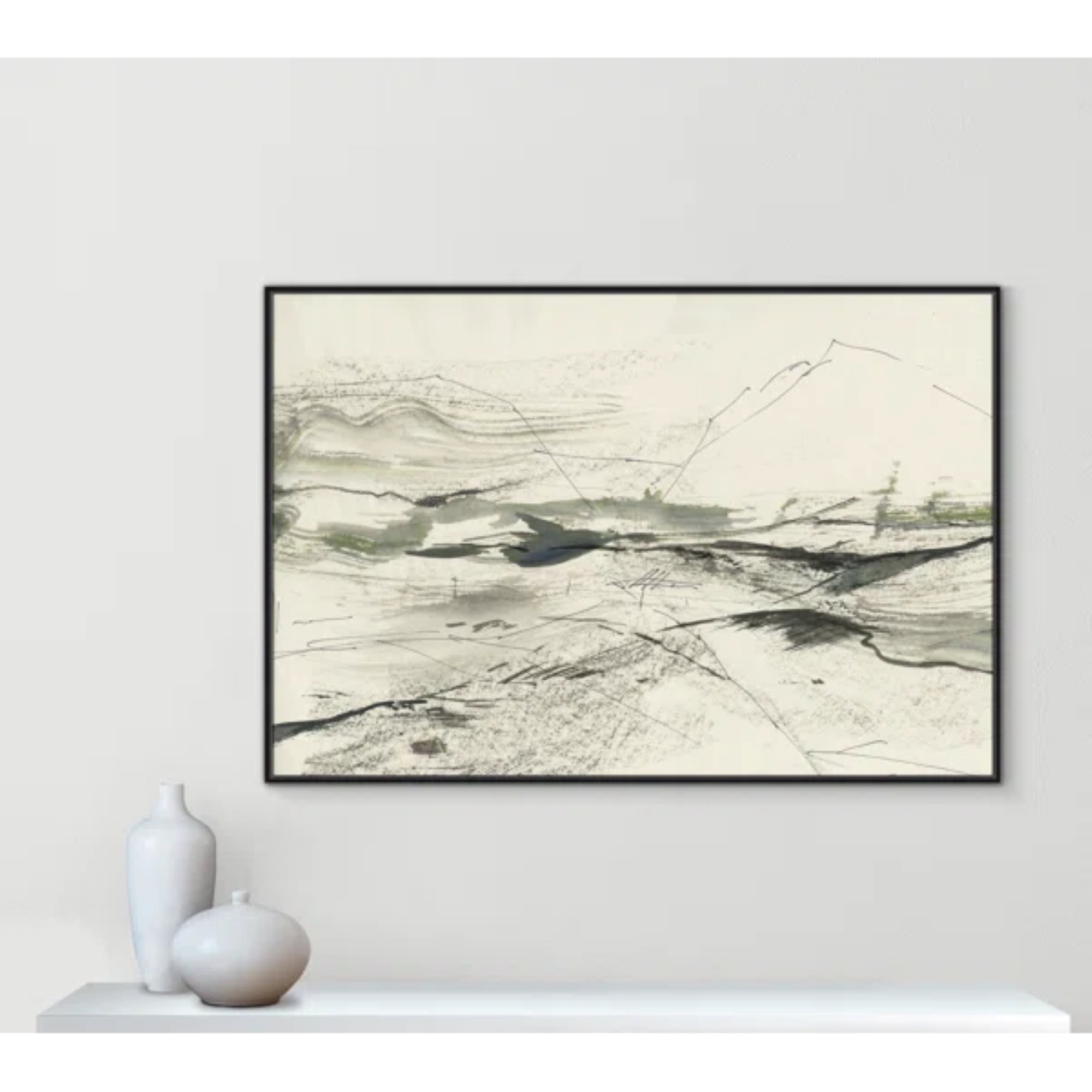 Green Sketches by PI Studio, No Mat, Black Floater Framed, 41.5" H x 61.5" W x 2" D