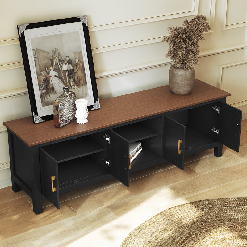 63'' Modern Farmhouse TV Stand with 3-Level Adjustable Shelves, Spacious Storage, Black