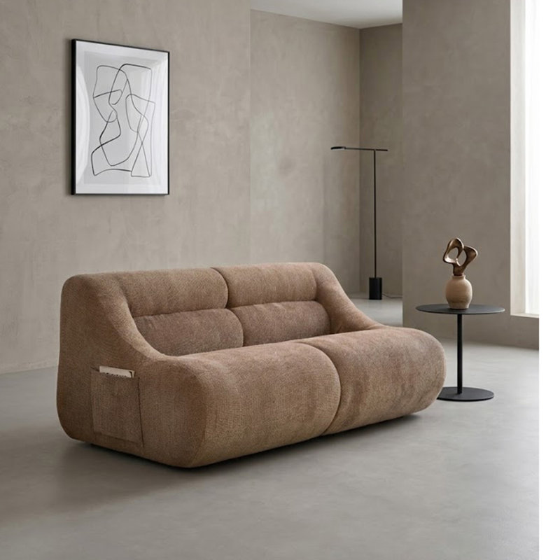 Causeuse en chenille avec siège profond et poche latérale pour salon, chambre à coucher et appartement, Brun