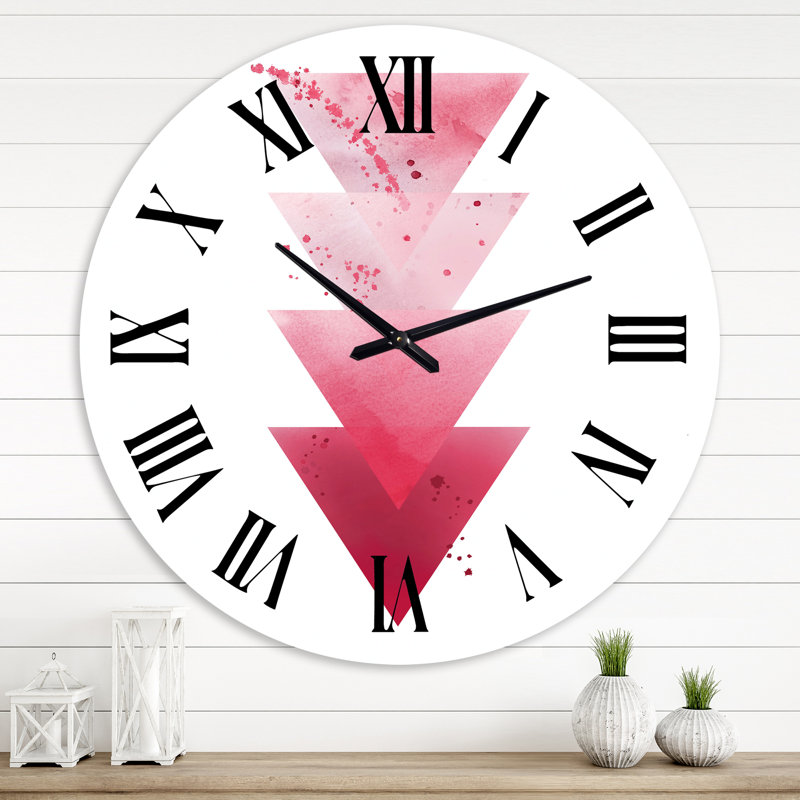 Triangles rouges, composition géométrique abstraite - horloge murale moderne, Surdimensionné