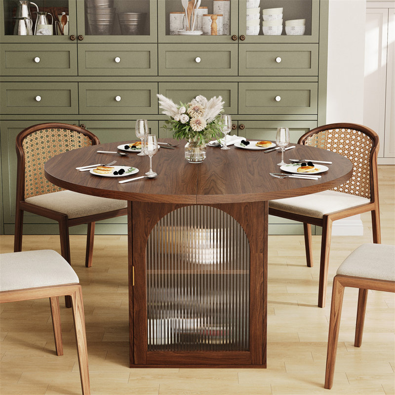 Table de salle à manger ronde de 47 pouces avec armoire de rangement (sans la chaise), Walnut