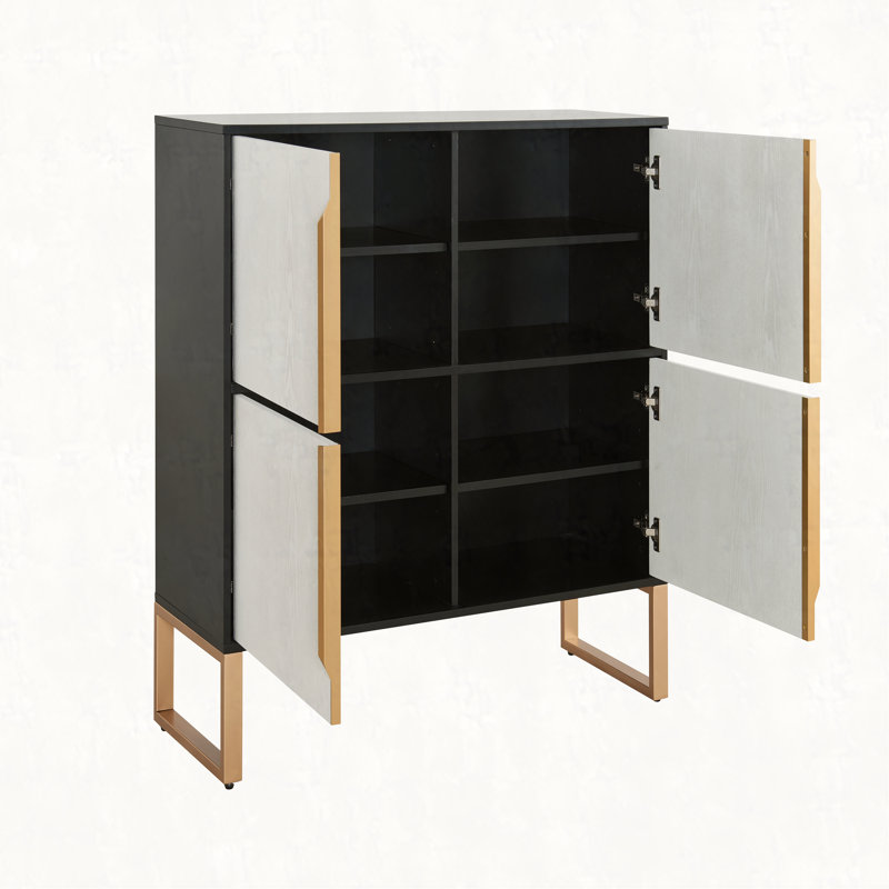 Armoire de rangement à quatre portes, armoire de buffet de 42 po avec poignées à base en métal, armoire à café avec 4 portes pour la cuisine, la salle à manger et le salon
