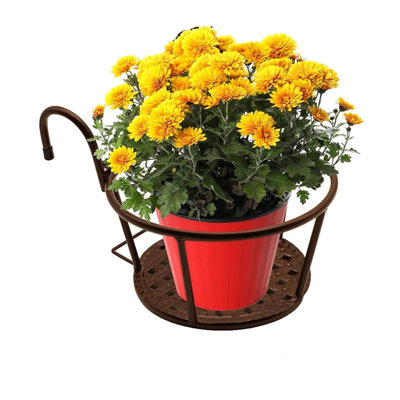 Support à plante en fer suspendu au-dessus des rails, pot de clôture en métal, support à pot de fleur pour seau suspendu pour plantes d'extérieur