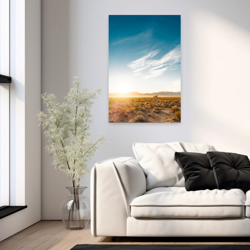 Nevada Desert Sunrise Abstract Contemporary Cactus Plant Landscape Mountain Wall Art Print 1 Piece Wrapped Canvas Wall Art