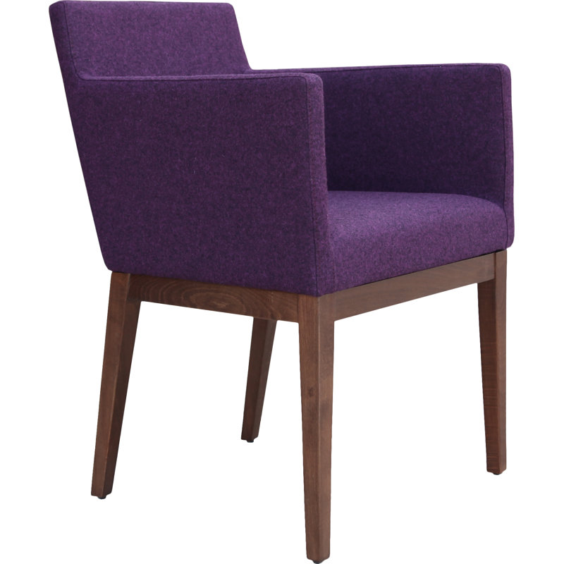 Harput Wood Solid Back Arm Chair, Walnut, Deep Maroon Wool