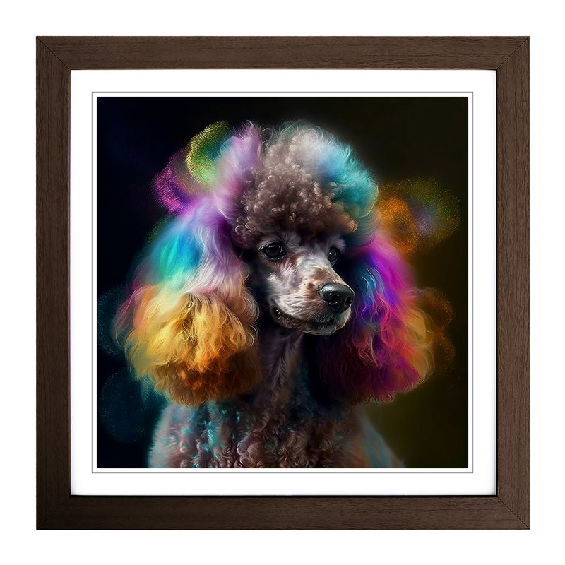 Poodle Expressionism - Single Picture Frame Print on Wood, Walnut