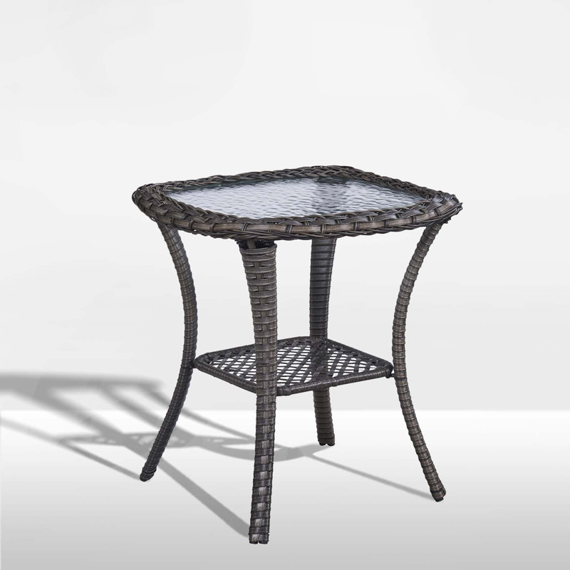Table d'appoint en rotin avec plateau en verre Schutt, Brun