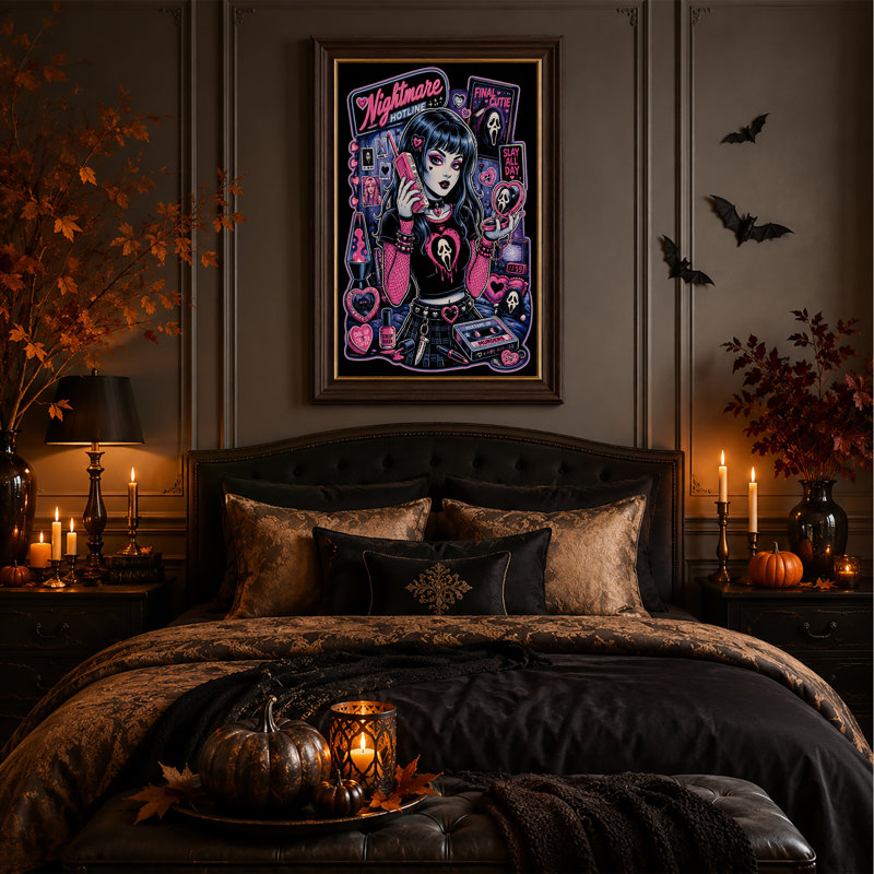 Art gothique sur toile, "Goth Girl with Neon", H 18 po x l 12 po