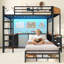 Lit superposé avec 2 bureaux, 6 tiroirs de rangement et 2 boîtes de rangement pour les jouets, petit lit capitaine en métal à DEL pour maximiser l'espace pour 2 enfants-1561635246