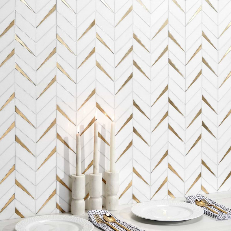 Vara Polished Marble And Brass Mosaic, Thassos
