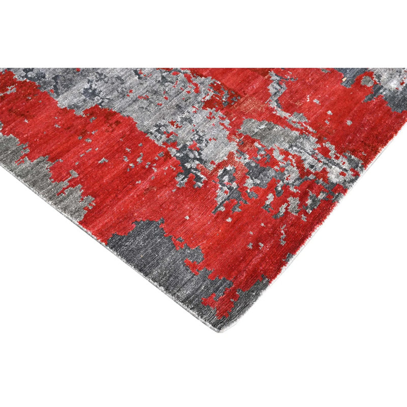 Abstract Area Rug in Red/Gray, Rectangle 8' x 10'