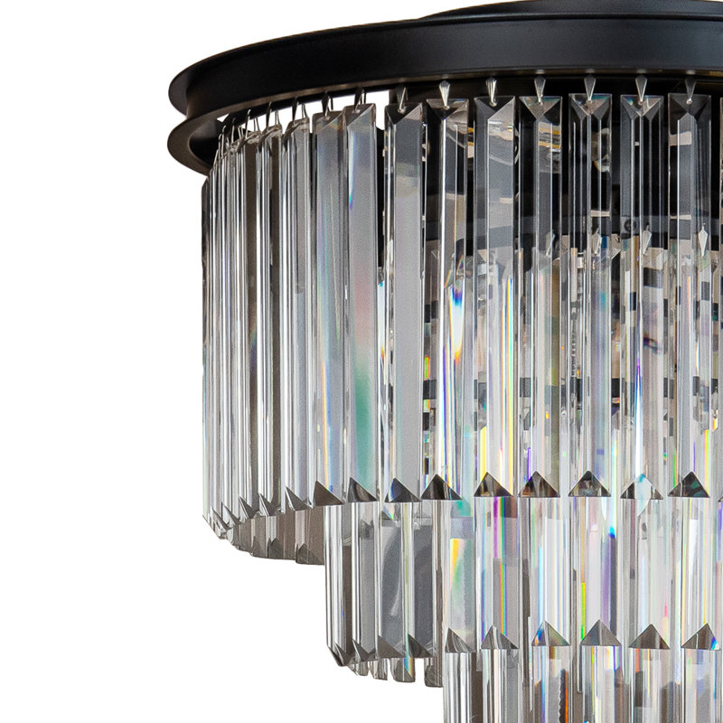 Anganette 6-Lights Modern Matte Black Tier Round Crystal Fringe Flush Mount Ceiling
