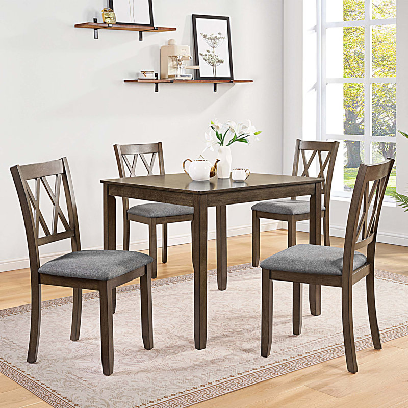Ensemble de table de salle à manger 5 pièces en bois avec 4 chaises