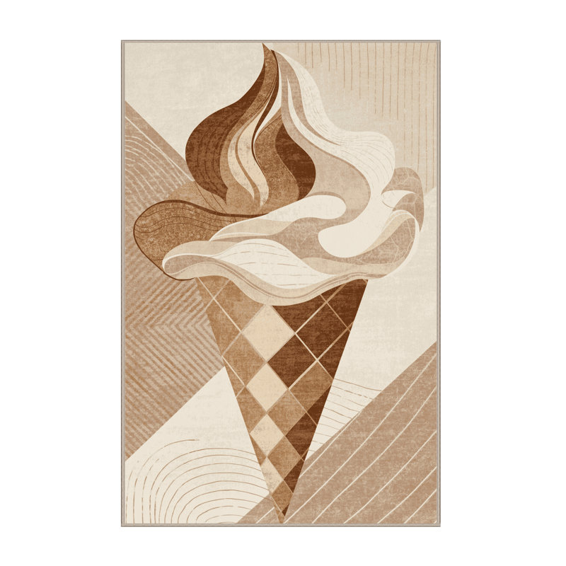 Machine Washable Kirkwood Ice Cream Cone Modern Abstract Rug in Beige – Beige Binding, 2x3