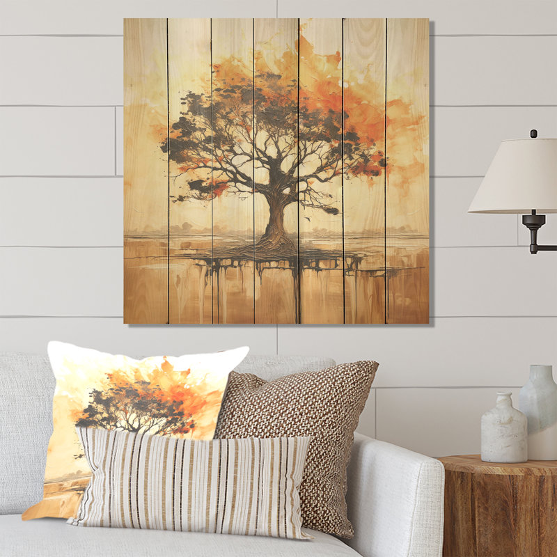 Arbre d'essence sauvage d'Afrique III - Arbre africain sur bois, H 15 po x l 15 po