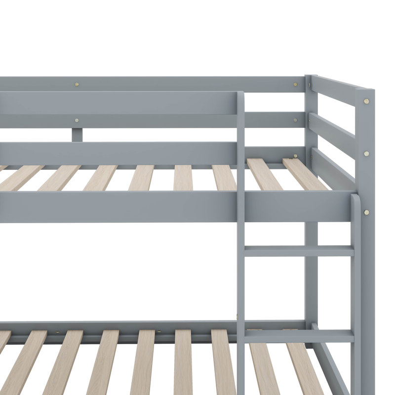 Lit superposé simple au-dessus d'hévéa en bois d'hévéa équipé d'une échelle, gris