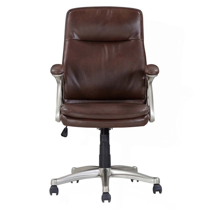 Fauteuil de bureau ergonomique en similicuir, fauteuil pivotant à dossier moyen