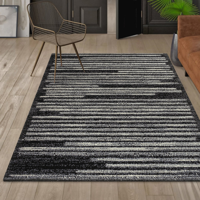 Tapis noir / crème Mahit, Rectangle 5 pi 3 po x 7 pi 7 po