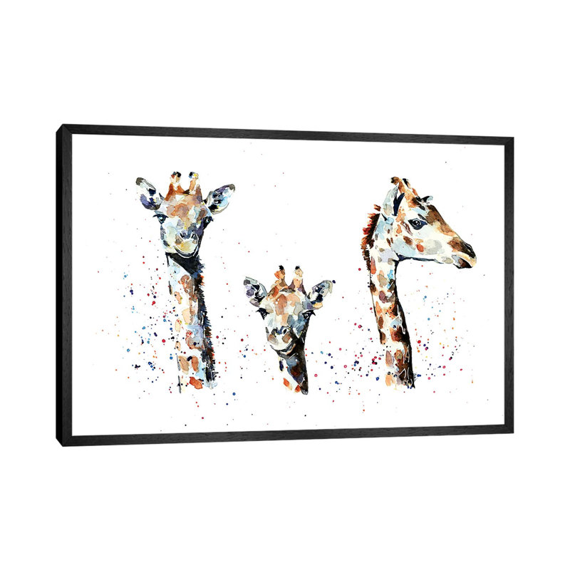 Tres Amigos Giraffees - Painting on Canvas, Black Framed, 101.6 cm H x 66.04 cm W