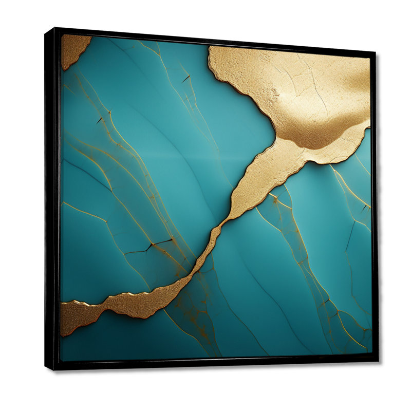 Touche d'art sur agate turquoise - marbre, Toile avec cadre flottant noir, H 16 po x l 16 po x P 1 po