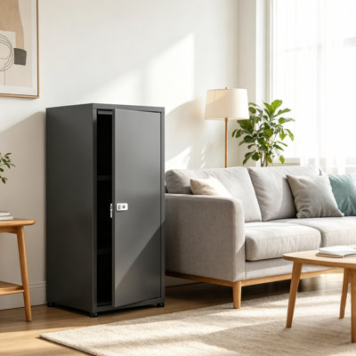 Armoire de rangement métallique autoportante noire avec serrure à combinaison, casier en acier à une porte, 2 tablettes réglables et pieds de nivellement pour la maison et le bureau