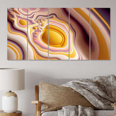 Liquide agate mauve dorée I - décoration murale formes abstraites - 5 panneaux égaux