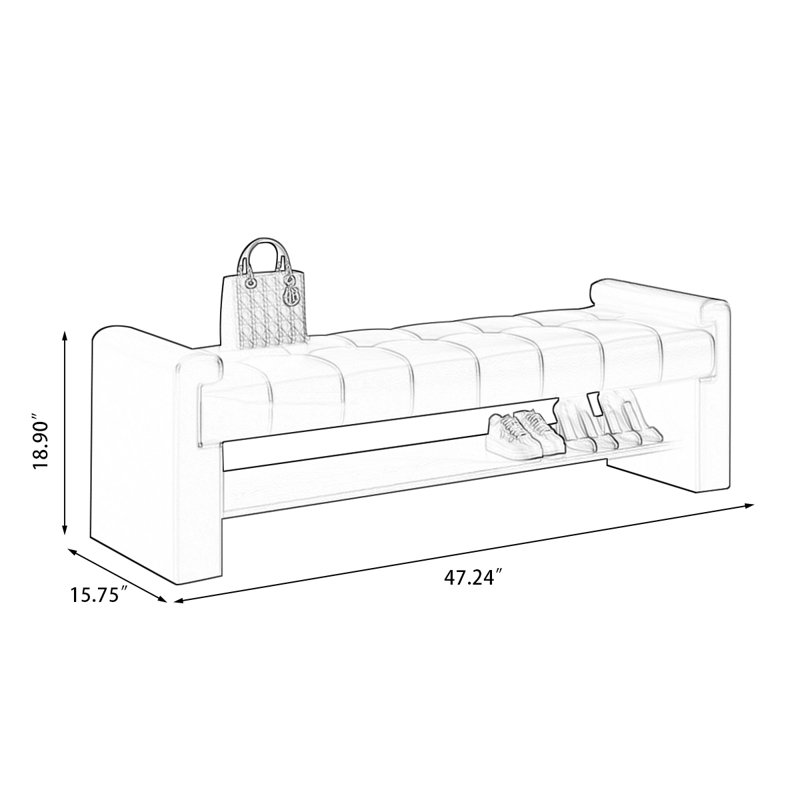 Banc rembourré, Orange, H 18,90 po x l 47,24 po x P 15,75 po