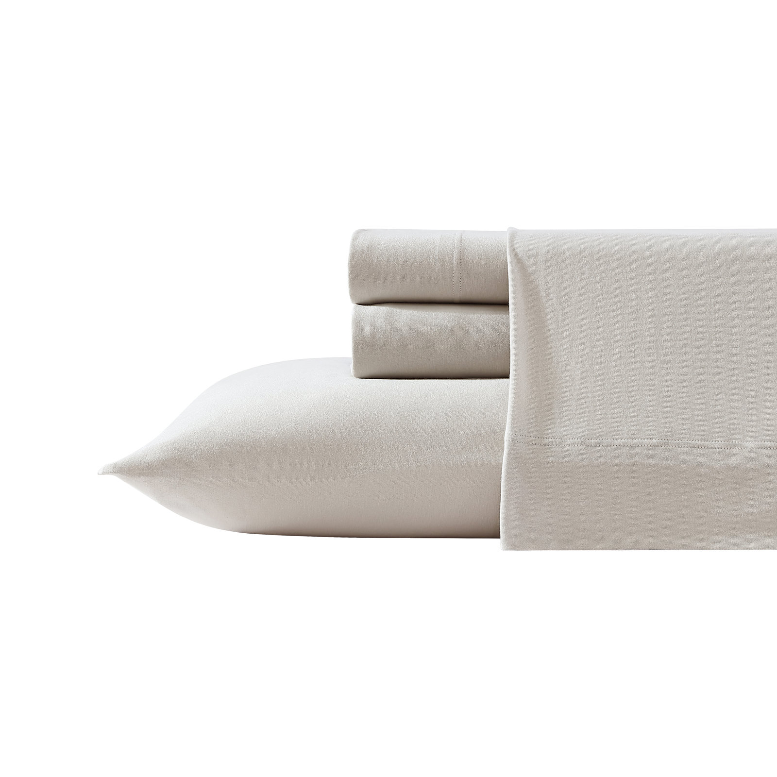 Cotton Blend Jersey Knit Sheet Set, Queen,  Egret
