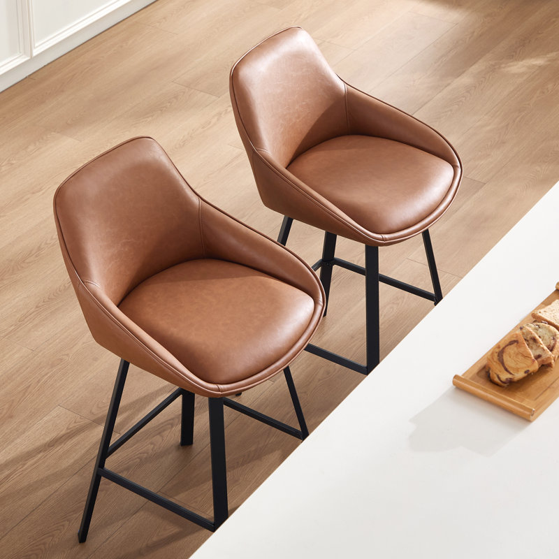 Tabouret de comptoir pivotant de 25,6 po Janayshia, Brun, 2