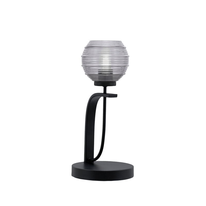 Lampe d'appoint Cavella présentée en finition noir mat avec verre nervuré de 6 po, Gris