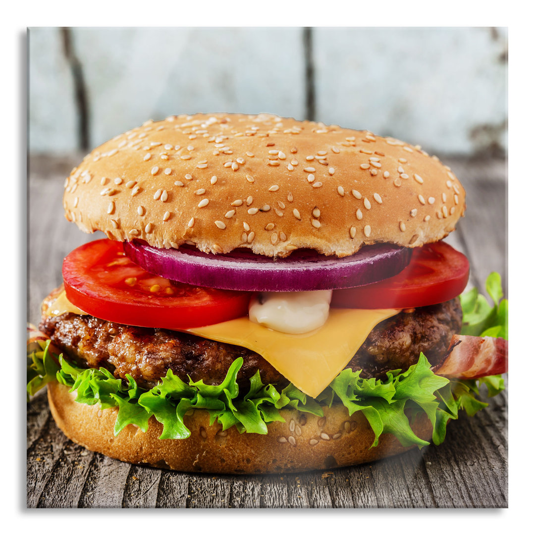 Ungerahmtes Foto auf Glas "Tasty Cheeseburger"