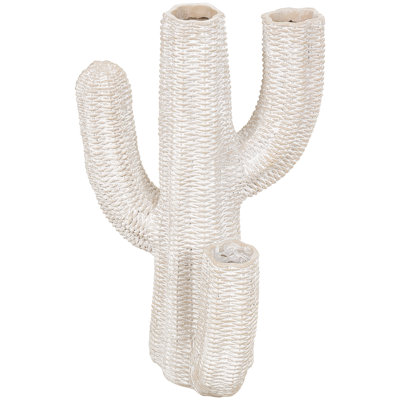 Keny 1 Piece Resin Tall Textured Cactus Indoor Outdoor Cream Planter