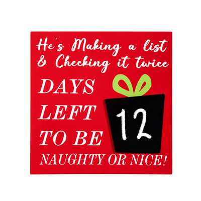 Décoration de table en bois avec compte à rebours Naughty or Nice Christmas, 8 po