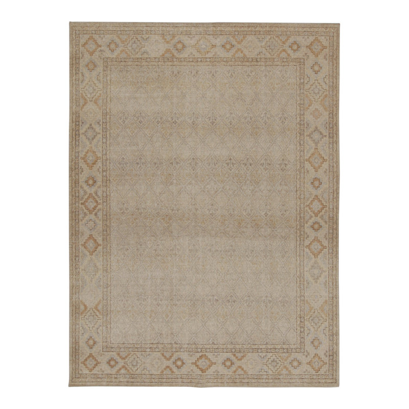 Distressed Homage Hand Knotted Wool Geometric Area Rug, Rectangle 10' x 14'