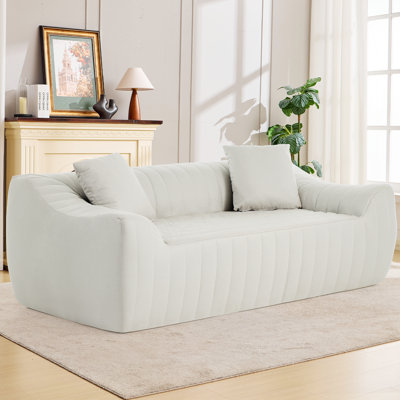 Faux Leather Loveseat Couch, 78" Deep Seat Modern Sofa with 2 Pillows, Space Saving Two Person Sofa for Apartment Living Room Bedroomt