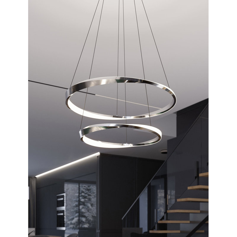 Luminaire suspendu double DEL 32 po Oberon - 80 W - nickel satiné, Nickel satiné