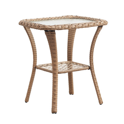 Deeominia Outdoor All-Weather Wicker Patio Side Table With Tempered Glass Top And Storage